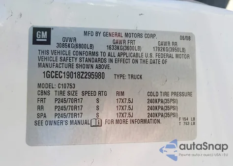 2008 Chevrolet Silverado 1500 Lt1 z USA, uszkodzony, nr VIN 1GCEC19018Z295980